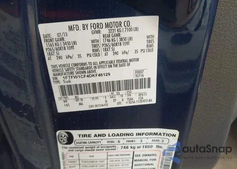 2013 Ford F-150 Xlt from USA, damaged, VIN 1FTFW1CF4DKF46129